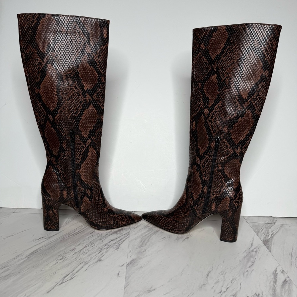 Steve Madden Evey Brown Snakeskin Pointy Toe Heeled Tall Boot 5 1/2 M - Picture 5 of 15